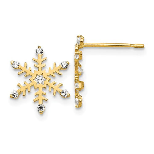14K Carly CZ Children's Snowflake Post Earrings