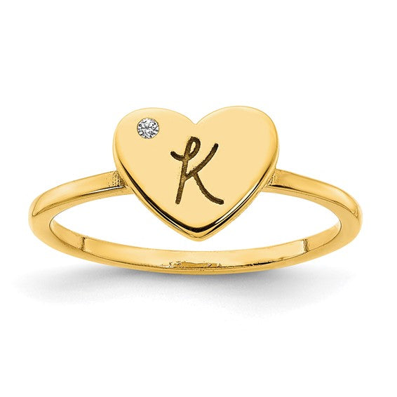Heart Initial Ring With Diamond