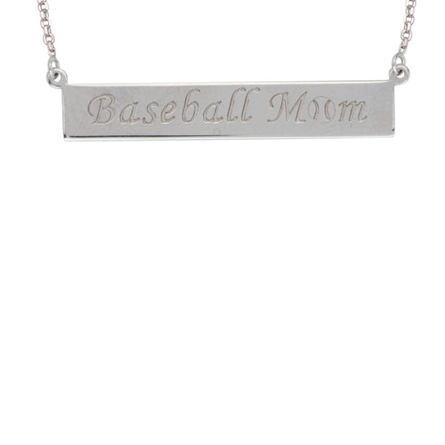 Sterling Silver Baseball Mom Bar Necklace